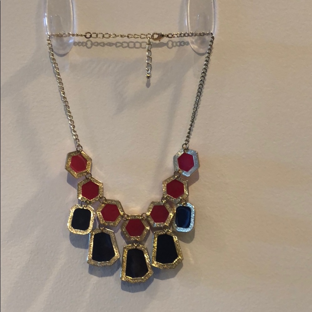 Pink & Blue Geometric Statement Necklace - Picture 2 of 2